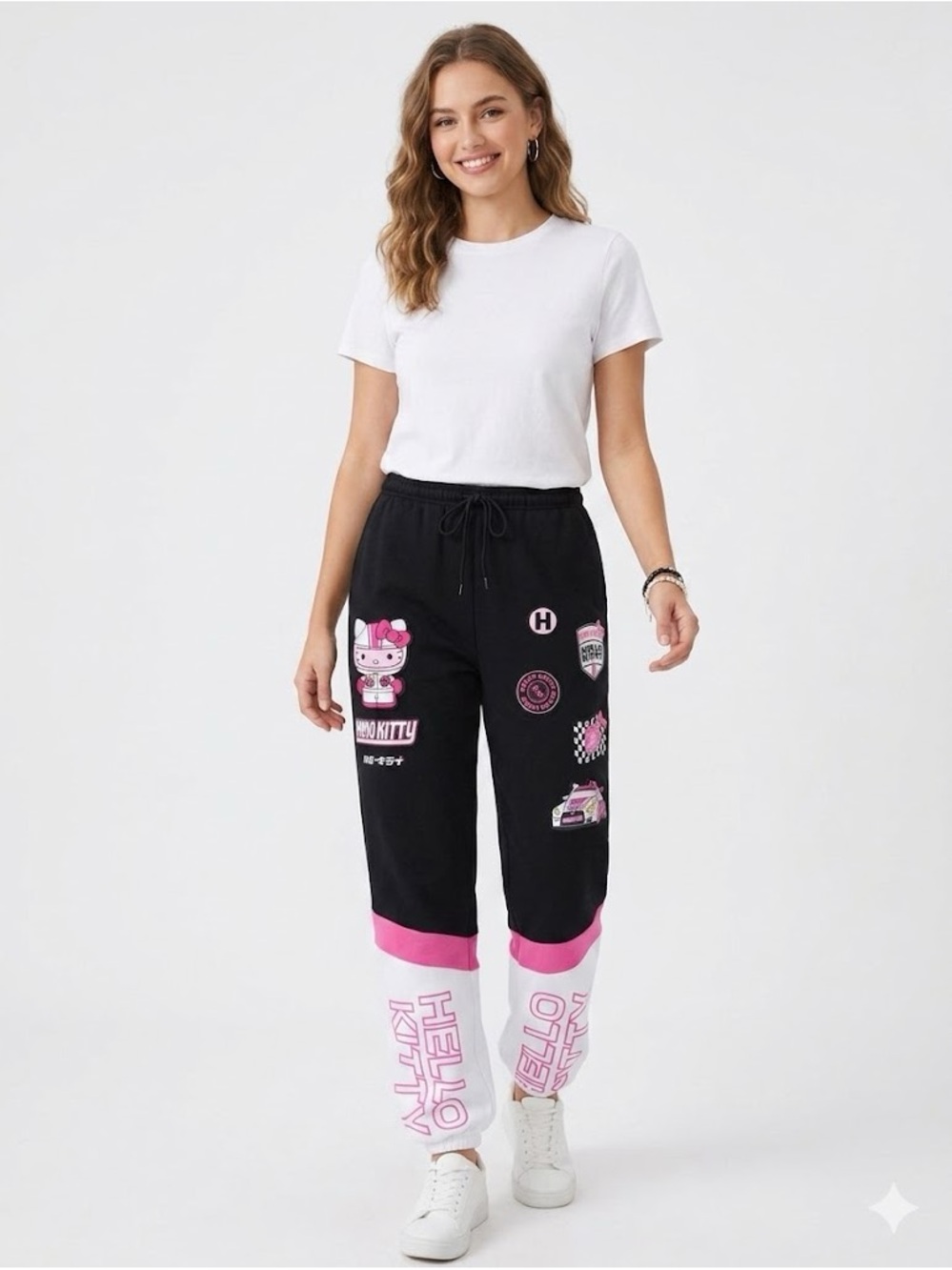 Hello Kitty Black Pink & White Graphic Joggers